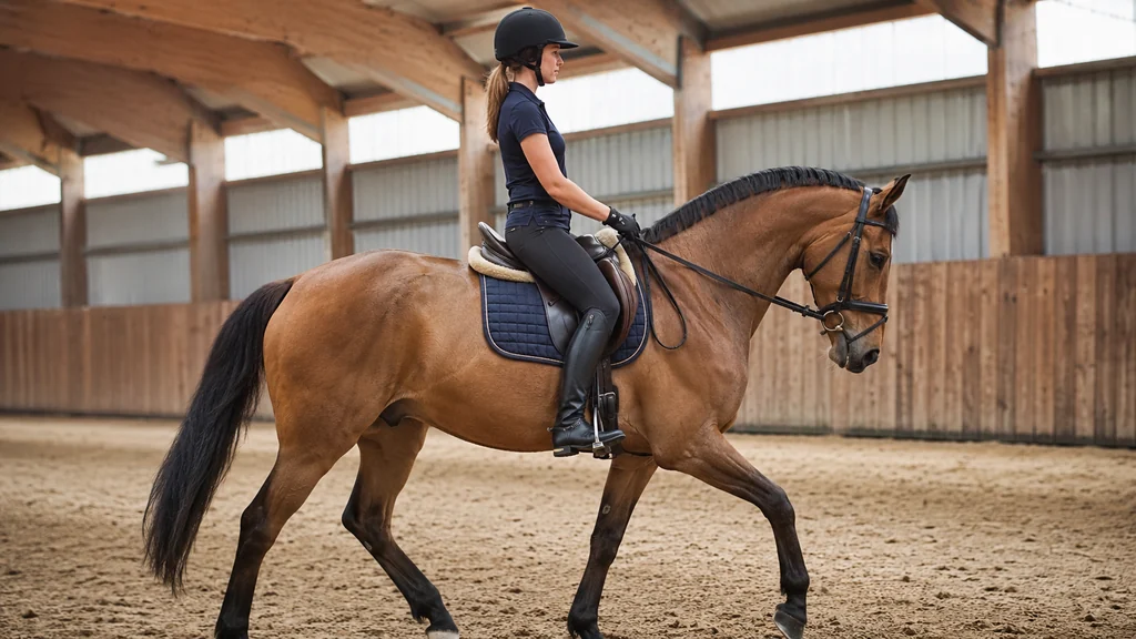 Cavalière adoptant une bonne position à cheval dans un manège équestre