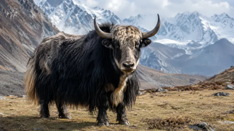 Yak dans un paysage de montagne enneigée pour illustrer les animaux en Y