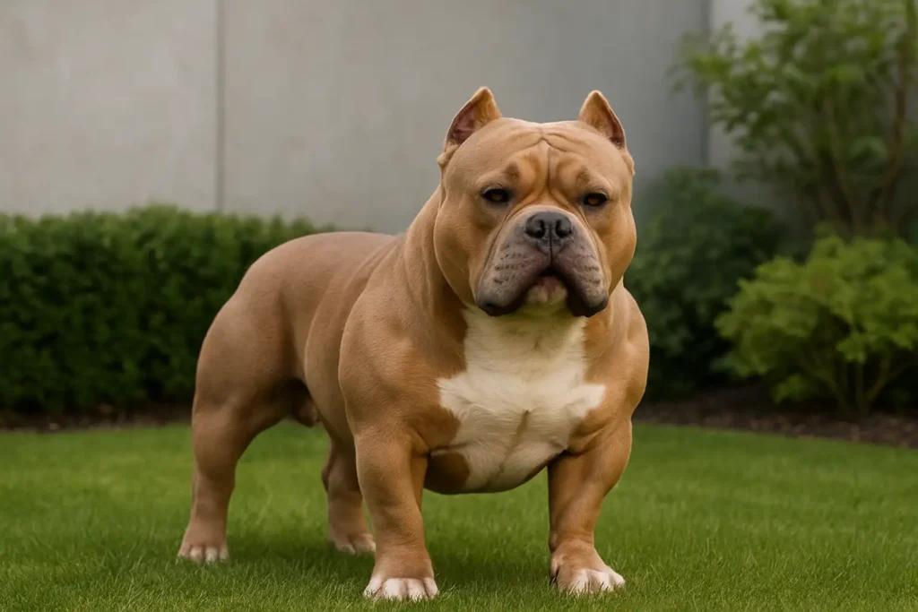 American Bully Pocket adulte, chien compact et musclé dans un jardin