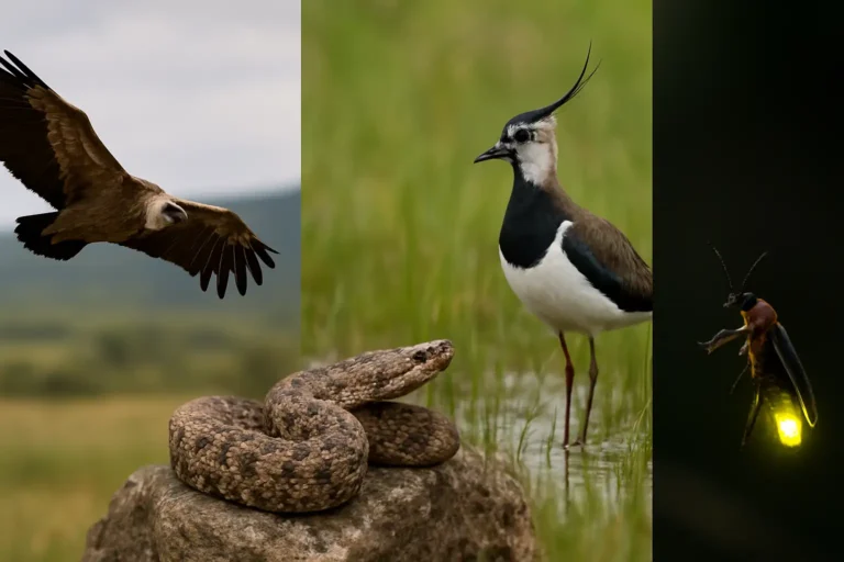Sélection d’animaux commençant par V : vautour, vipère, vanneau huppé et ver luisant