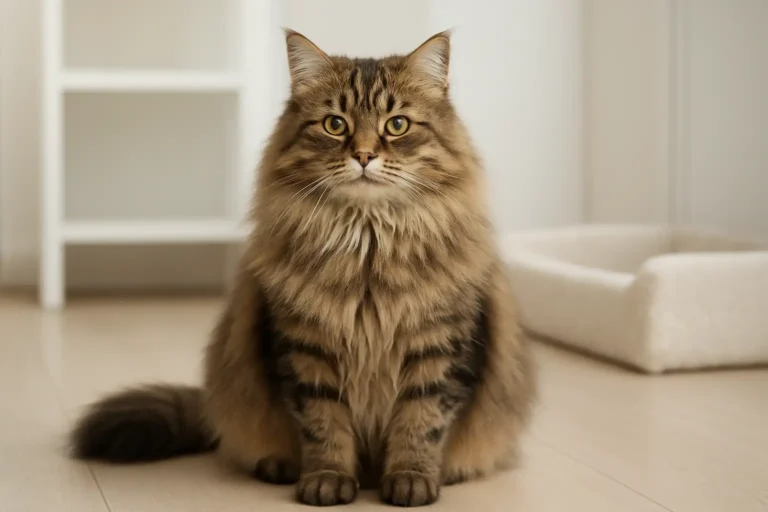 Chat sibérien adulte dans un intérieur lumineux, illustrant le prix et l’achat d’un chaton Sibérien en France