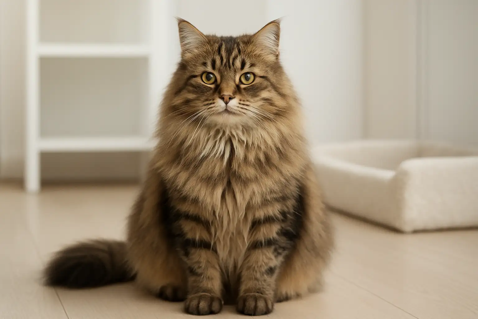 Chat sibérien adulte dans un intérieur lumineux, illustrant le prix et l’achat d’un chaton Sibérien en France
