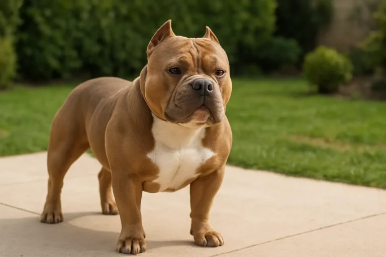 American Bully Pocket adulte au format compact dans un jardin