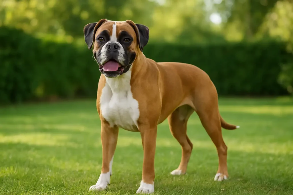 Un Boxer adulte dans un cadre extérieur lumineux