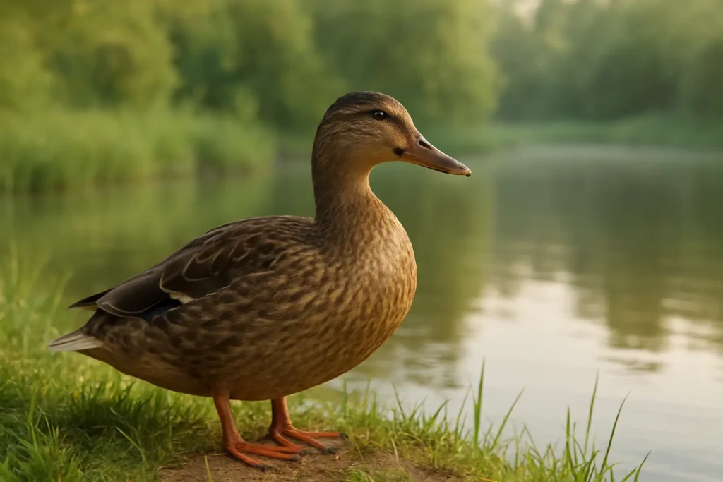 Une cane adulte près d’un étang