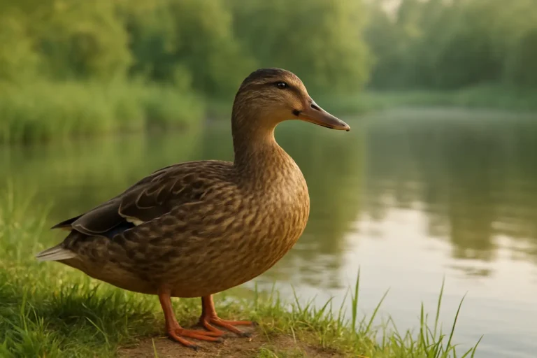 Une cane adulte près d’un étang