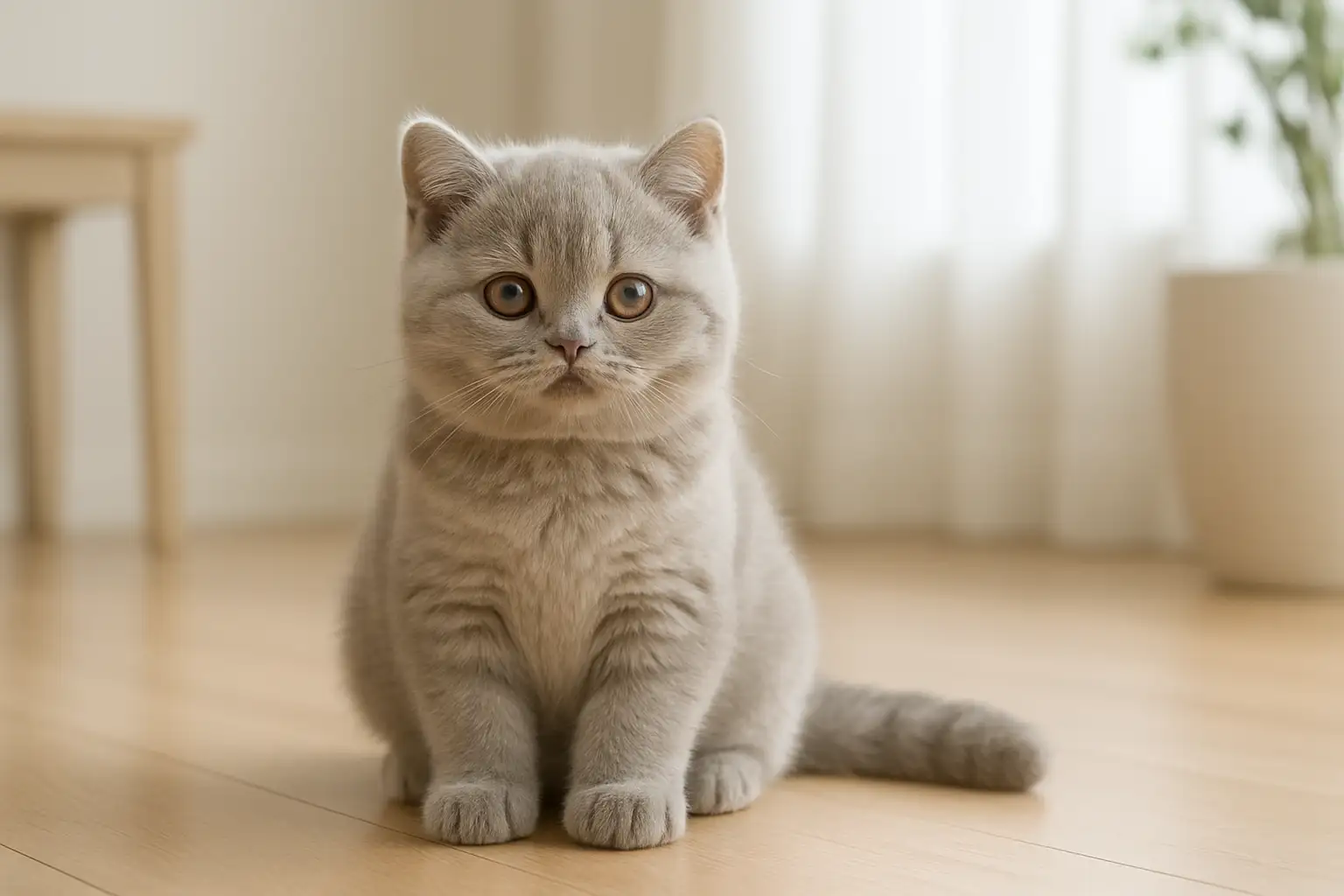 Chaton shorthair de race British ou Exotic Shorthair dans un intérieur lumineux