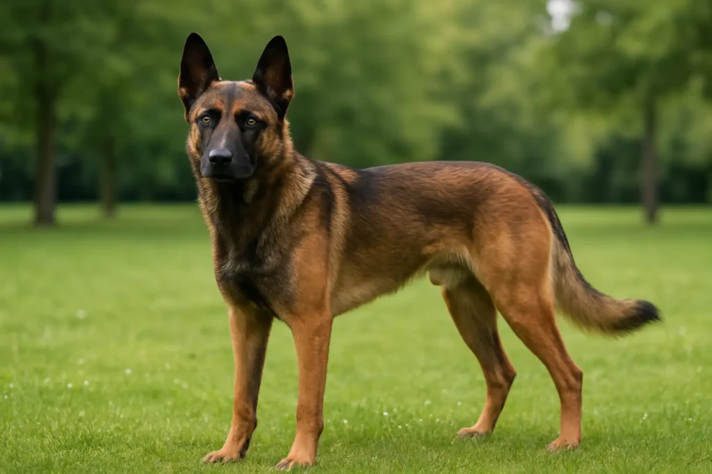 Chien malinois croisé berger allemand dans un parc