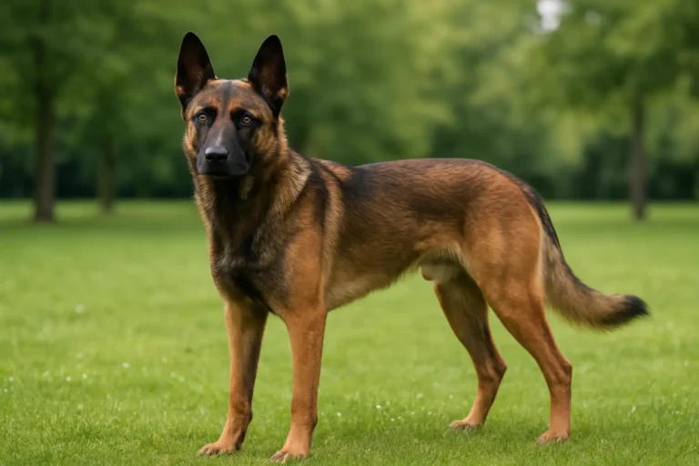 Chien malinois croisé berger allemand dans un parc