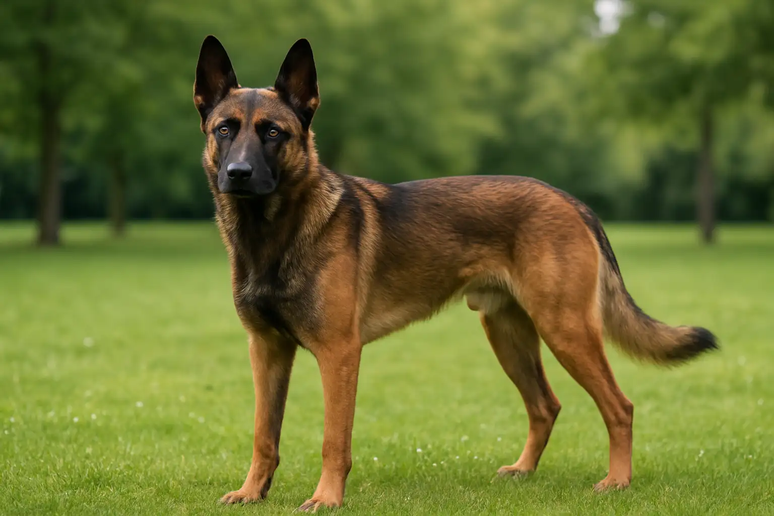 Chien malinois croisé berger allemand dans un parc