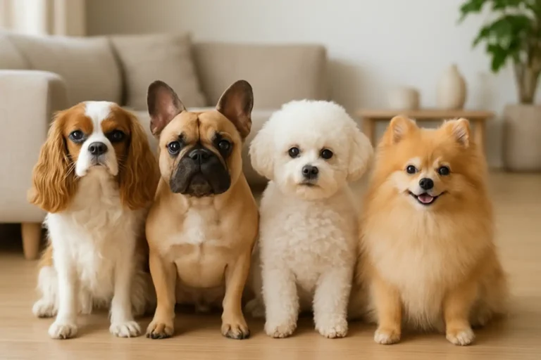 Plusieurs races de chiens mignonnes dans un intérieur lumineux