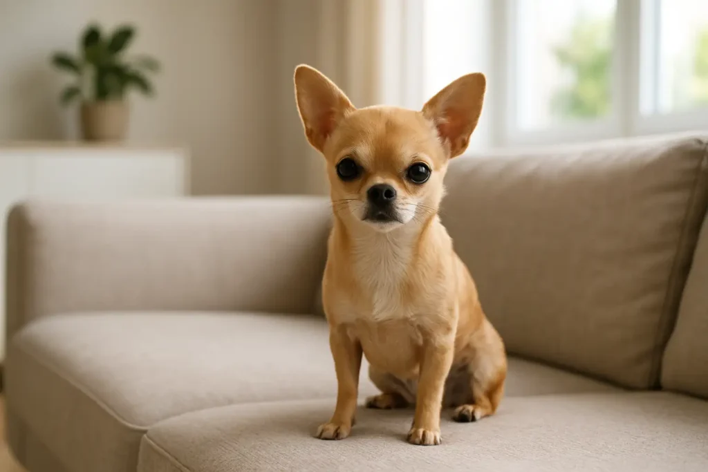 Très petit Chihuahua calme dans un intérieur lumineux